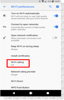 Android phone Wi-Fi settings screen