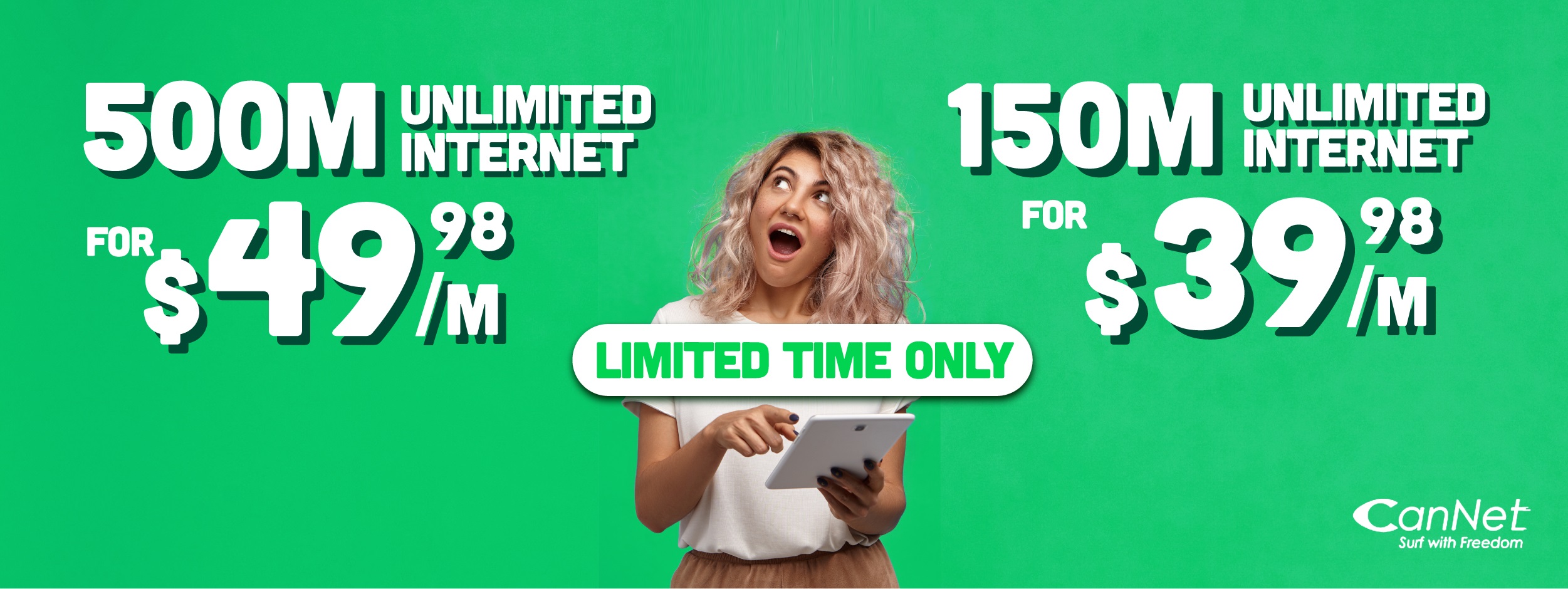 Sign Up For High-Speed Internet 75M for $29.98/m, 150M for $39.98/m, And 500M for $49.98/m