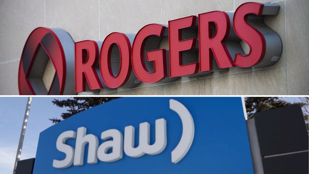 Rogers and Shaw logos displayed on different buildings.